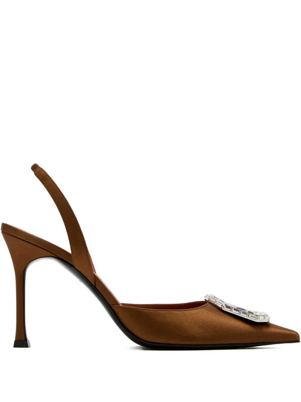 Amina Muaddi 95 mm satijnen slingback pumps met puntige neus Bruin