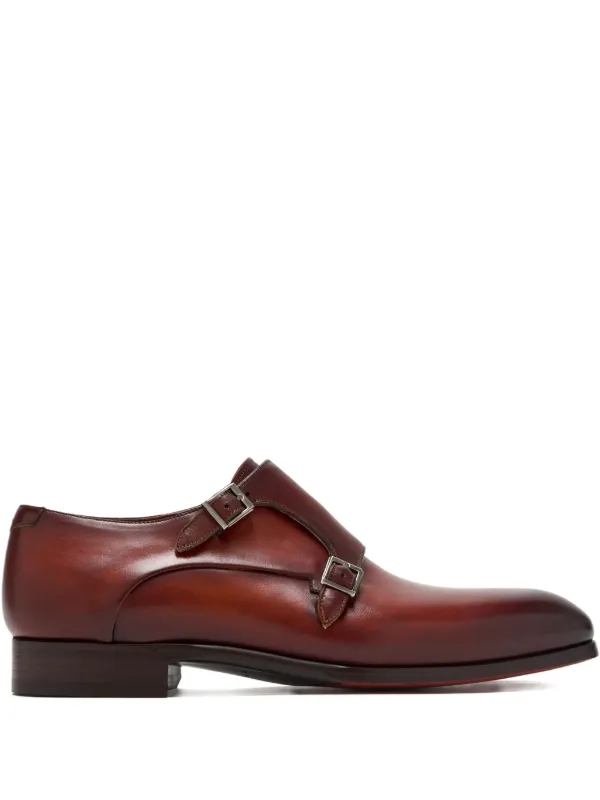 Magnanni double-buckled Leather Monk Shoes Brown FARFETCH IN