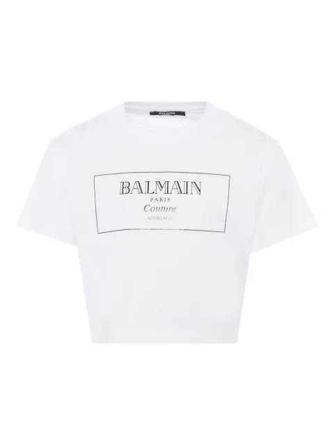 Balmain Kids logo-print cropped T-shirt