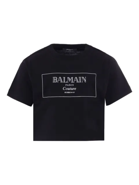 Balmain Kids 로고 프린트 크롭 티셔츠