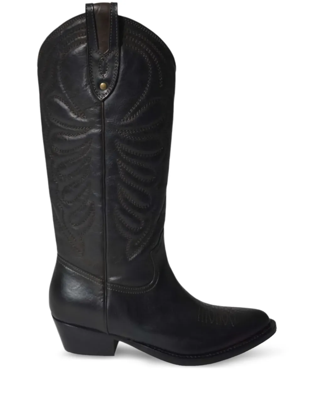 Paola D'Arcano leather embroidered boots Black