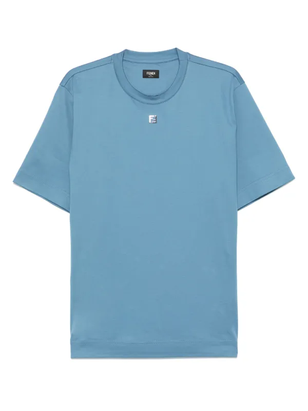 Fendi FF Logo-plaque Cotton T-shirt in Blue