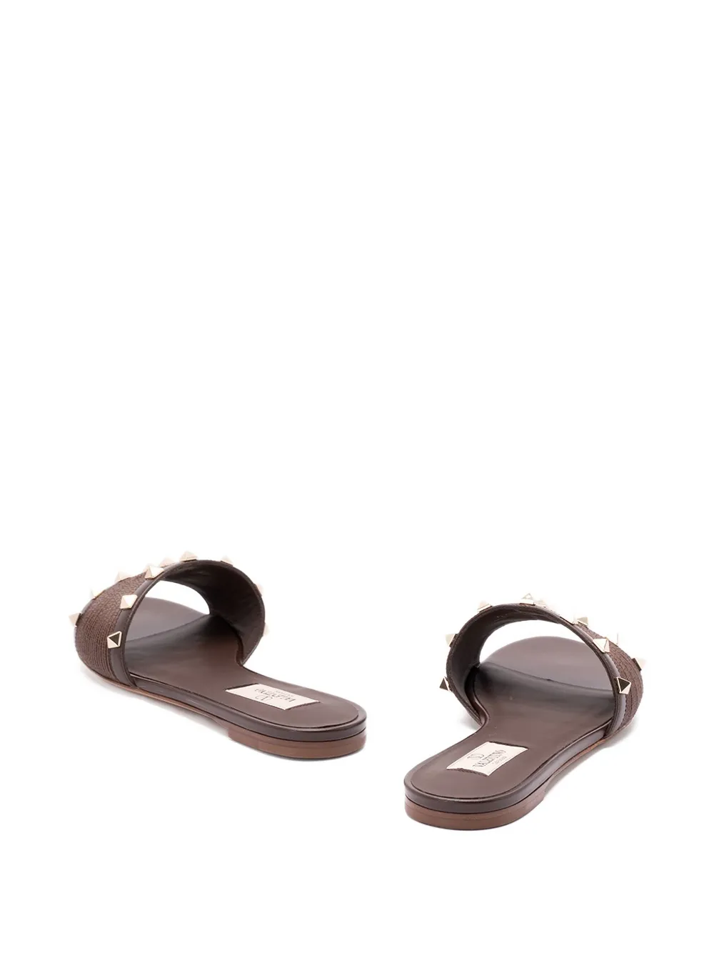 Valentino Garavani Rockstud leather flat sandals Brown