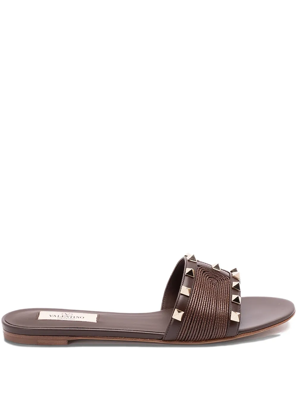Valentino Garavani Rockstud leather flat sandals Brown
