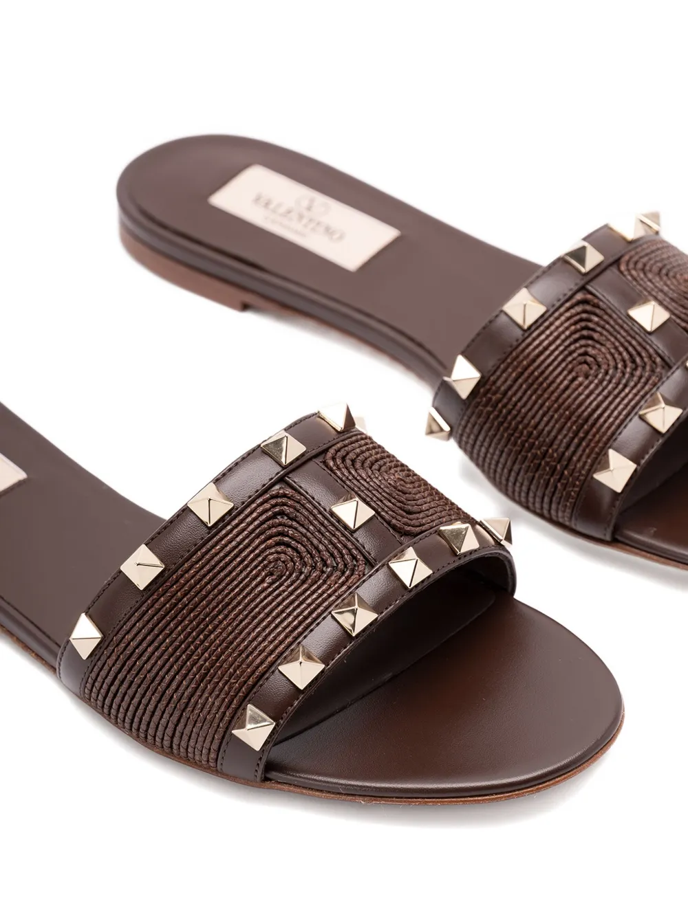 Valentino Garavani Rockstud leather flat sandals Brown