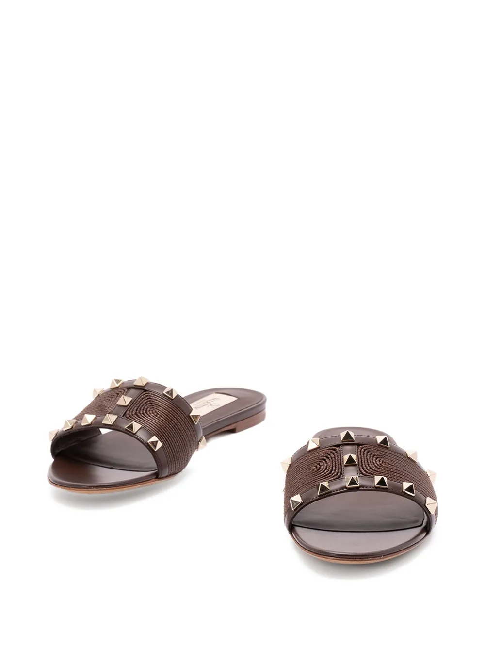 Valentino Garavani Rockstud leather flat sandals Brown