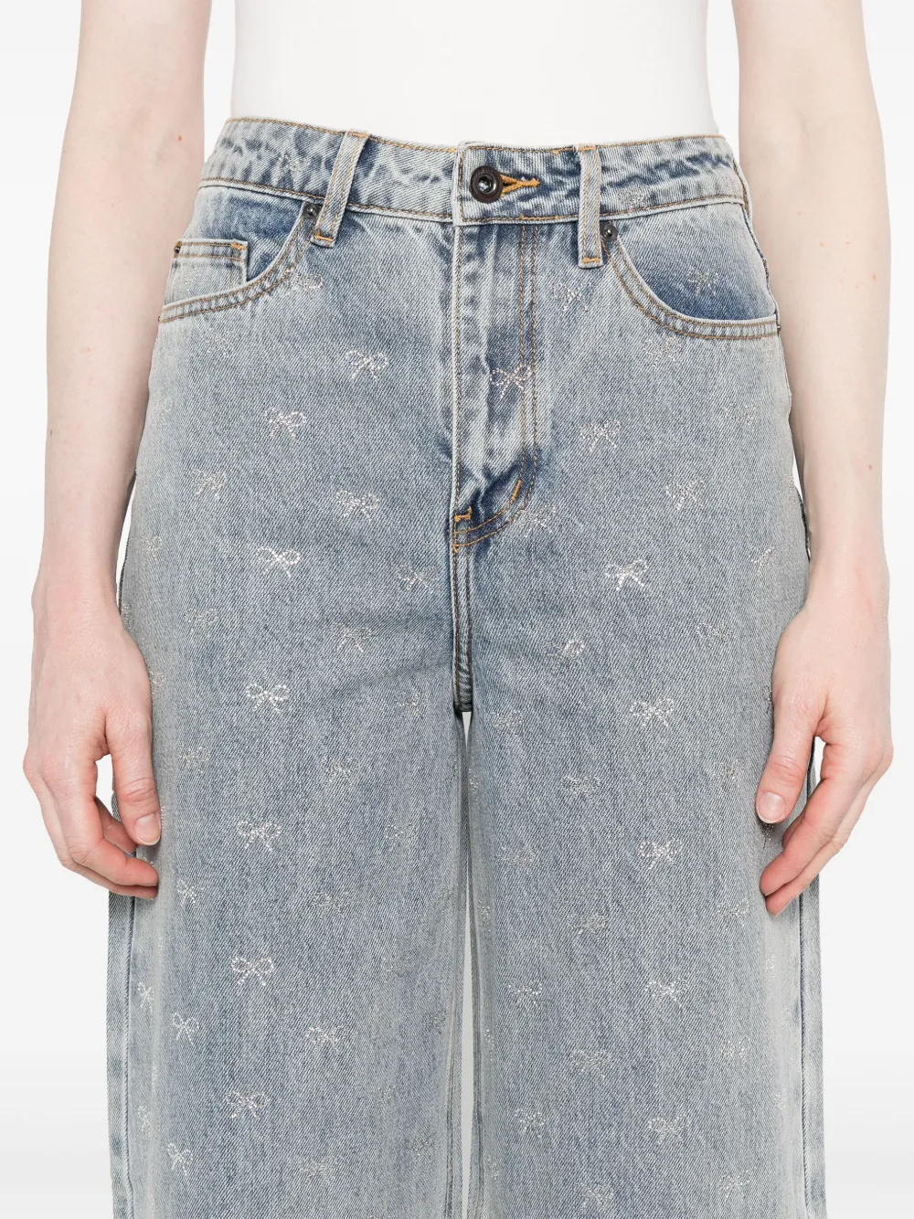 Shop Self-portrait Bow-embellished Jeans