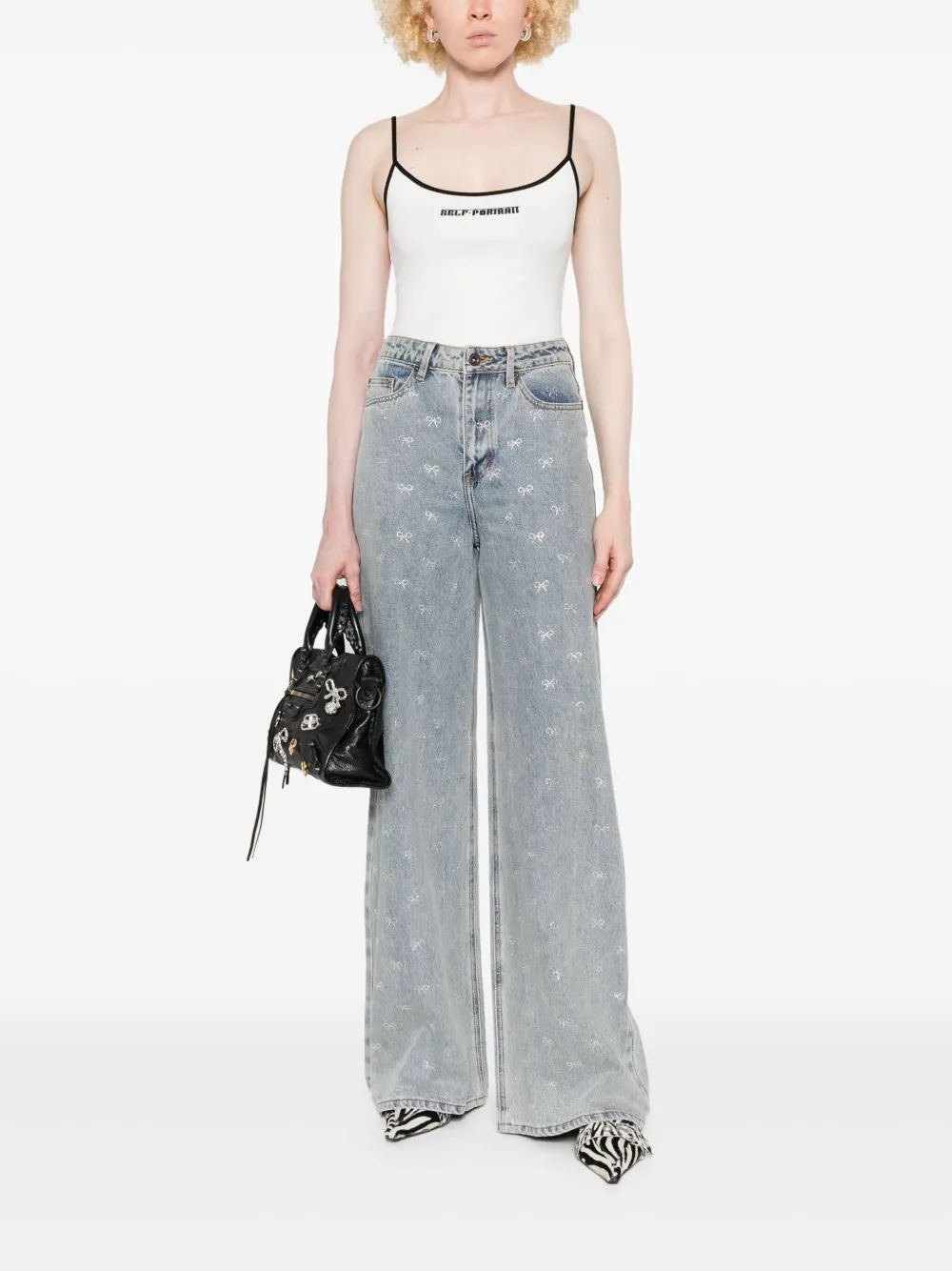 Self-Portrait Jeans verfraaid met strik - Blauw
