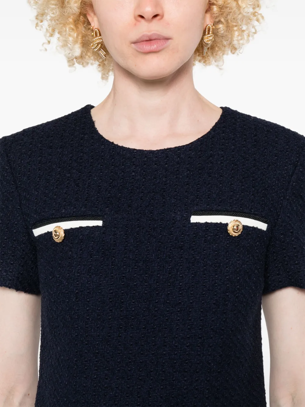 Self-Portrait Bouclé mini-jurk Blauw