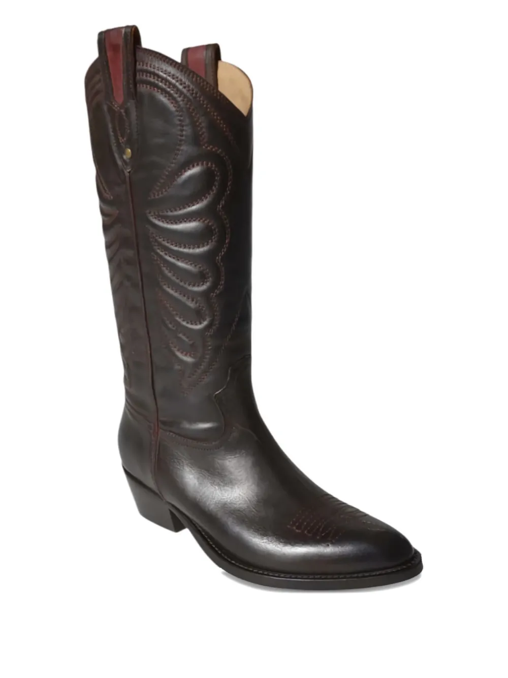 Paola D'Arcano leather embroidered boots Brown