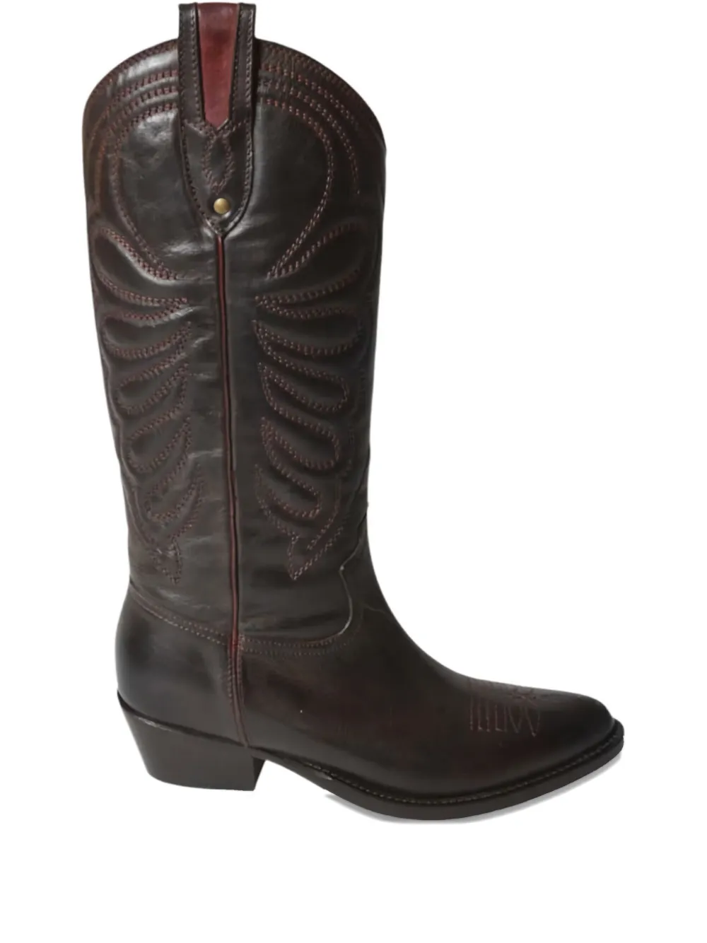 Paola D'Arcano leather embroidered boots Brown