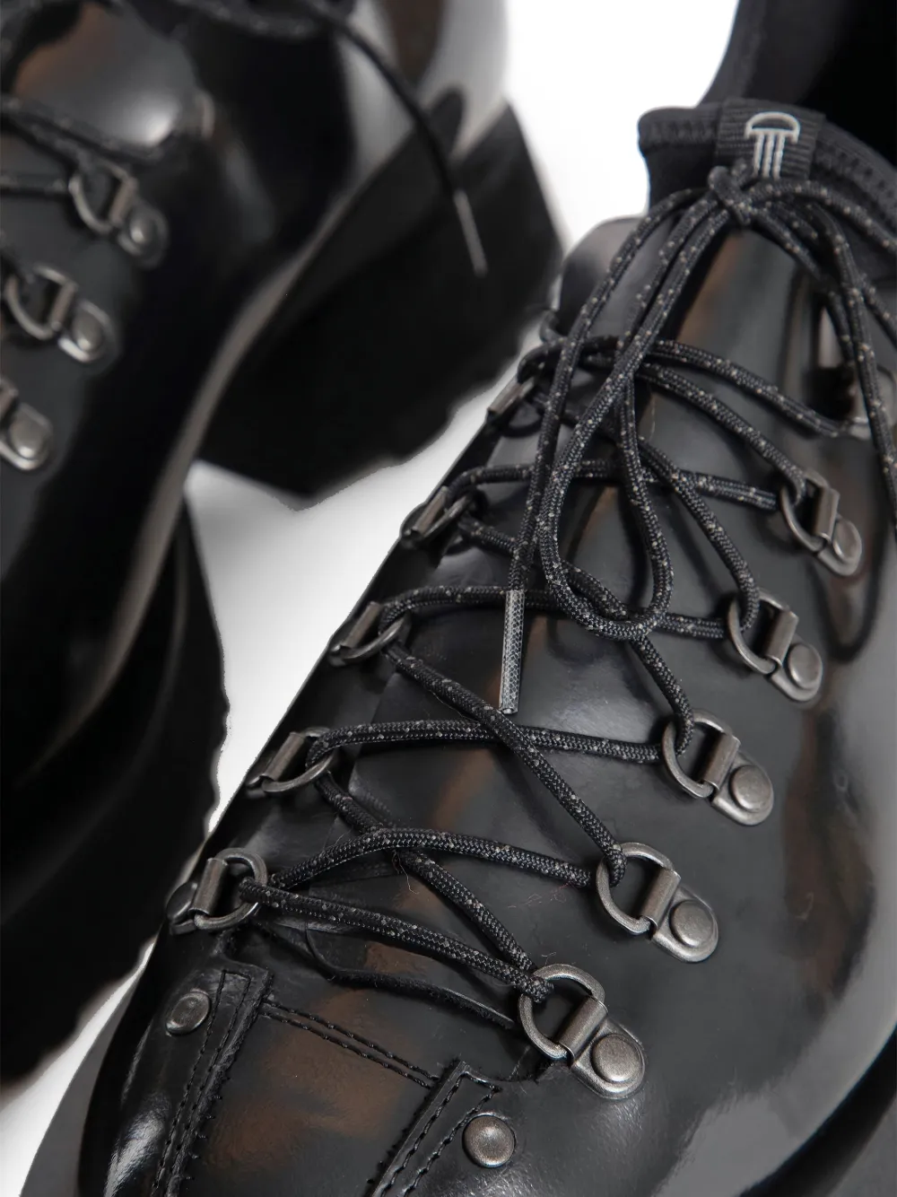 黒 レースアップ レザーブーツ レースレディース Lace Ladies レザー調厚底レースアップ