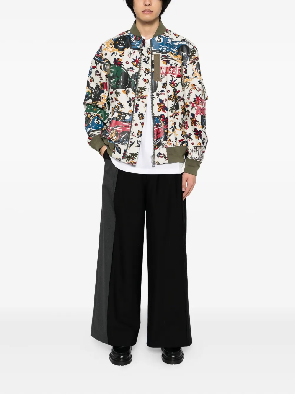 sacai tropical-print jacket Beige