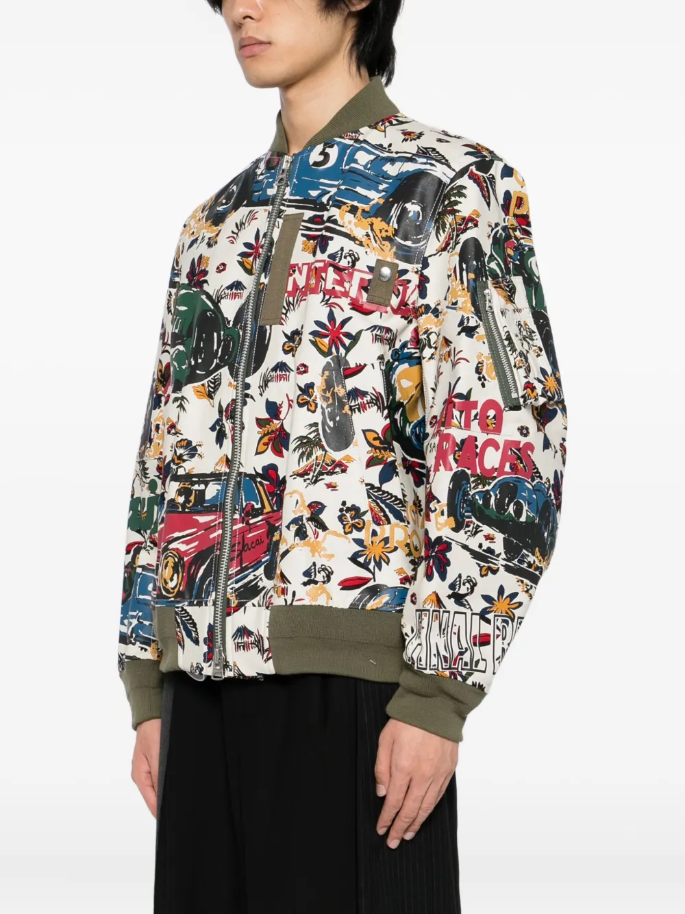 sacai tropical-print jacket Beige