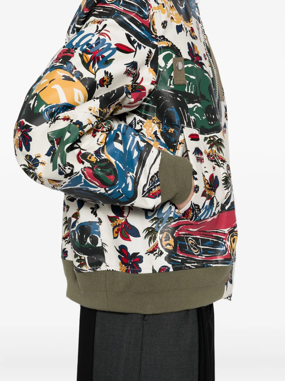 sacai tropical-print jacket Beige
