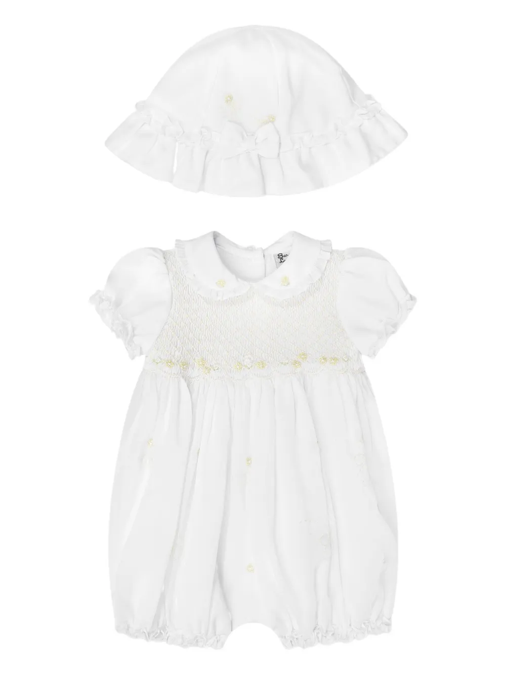 Sarah Louise ruffled-collar cotton babygrow set | White | Image 1