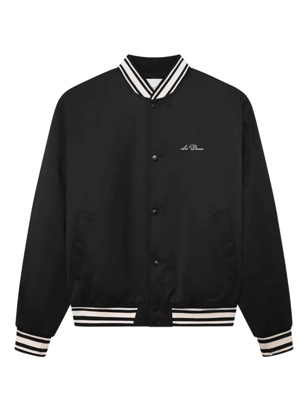 Les Deux Embroidered Satin Bomber Jacket In Black