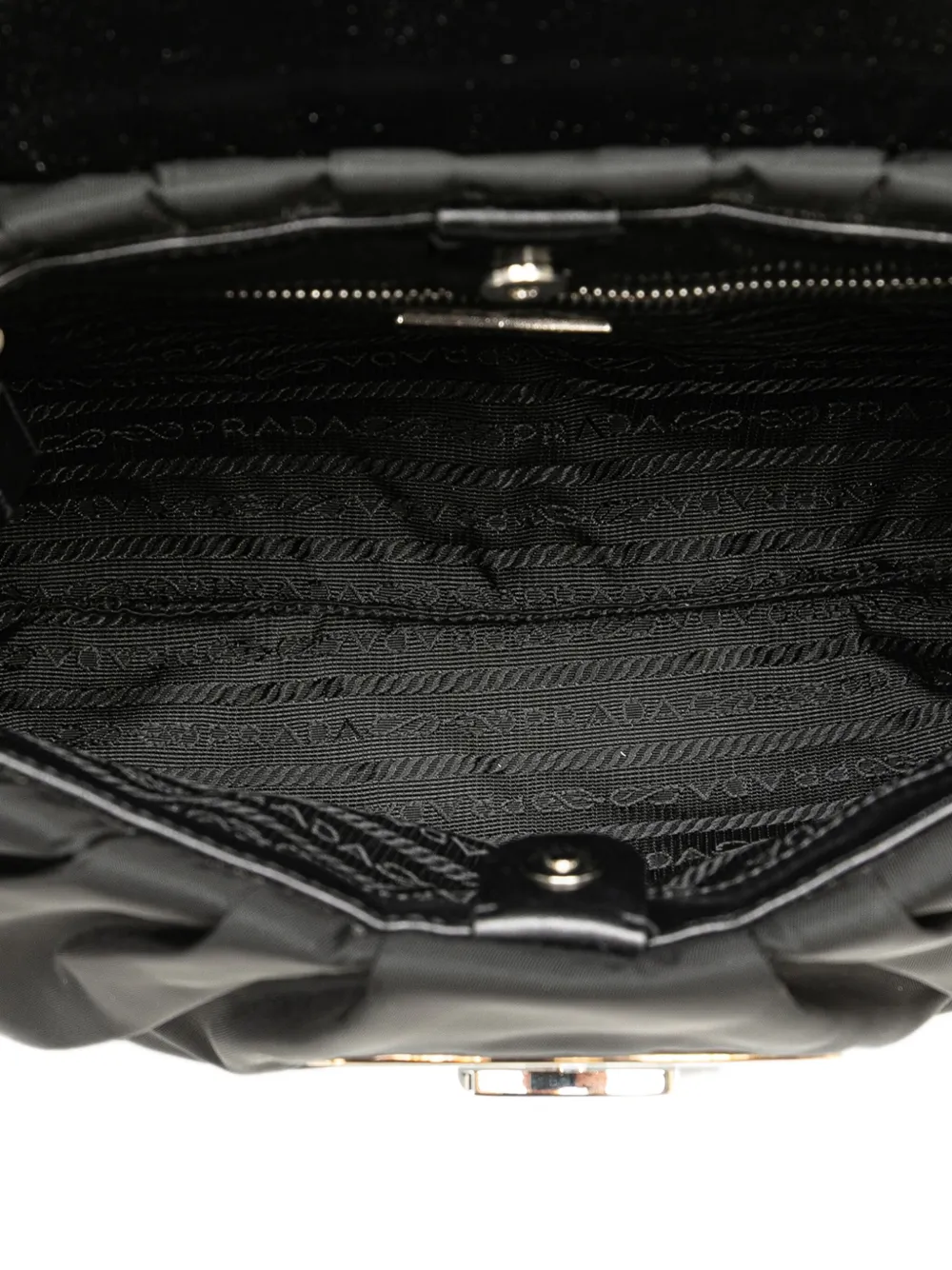 Pre-owned Prada 2010-2024 City Calf Trimmed Tessuto Sound Lock Shoulder Bag In Black