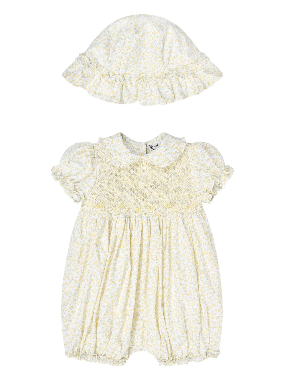 Sarah Louise Gesmoktes Strampler-Set mit Blumen-Print | Weiß | Image 1