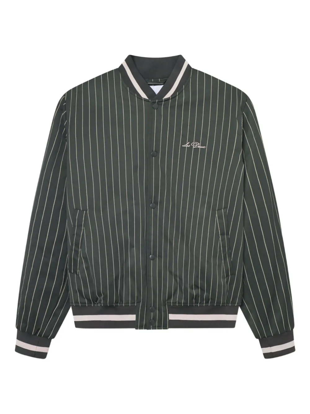 Les Deux Pinstripe Bomber Jacket In Green