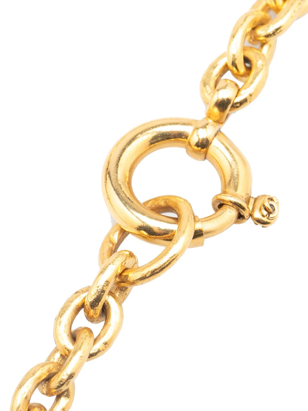 Pre-owned Chanel 1994 Gold Plated Cc Round Pendant Necklace Costume Necklace