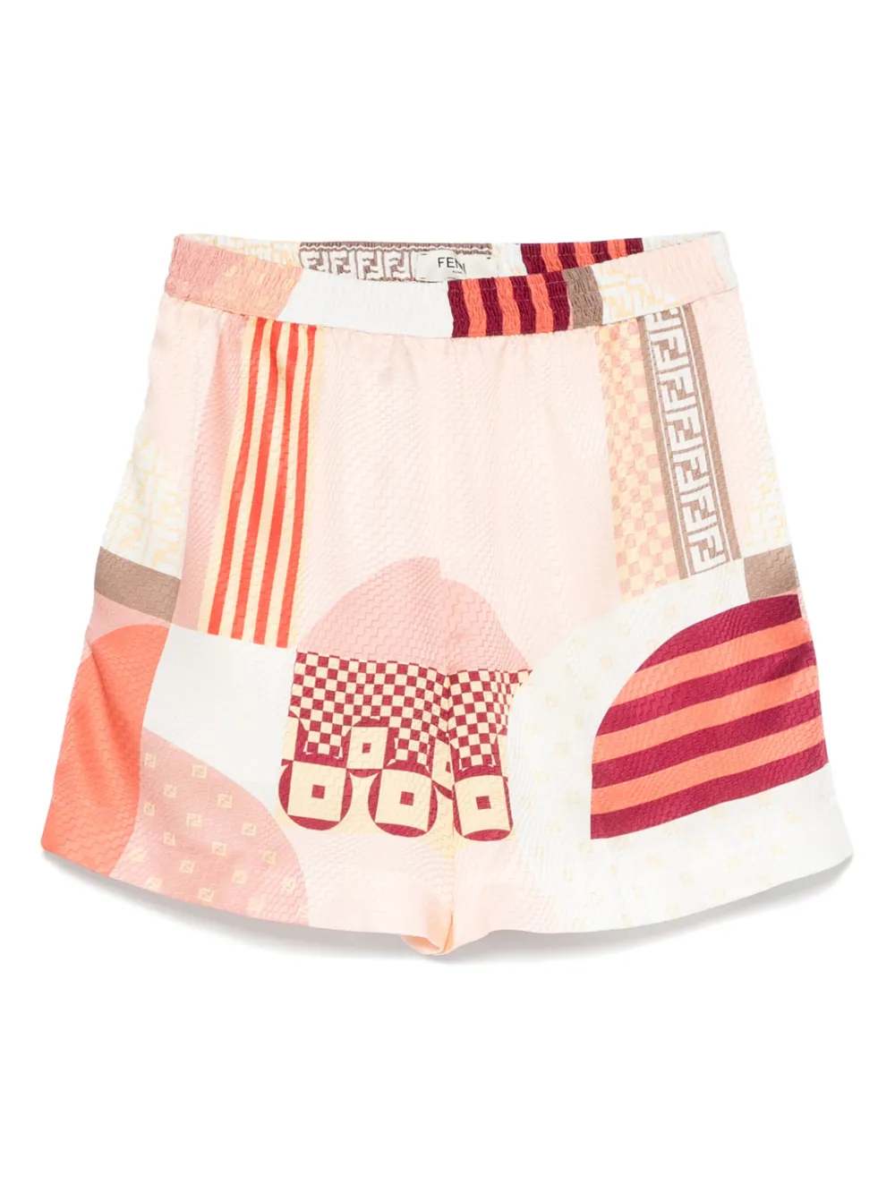 FENDI patchwork-print silk shorts | Pink | Image 1