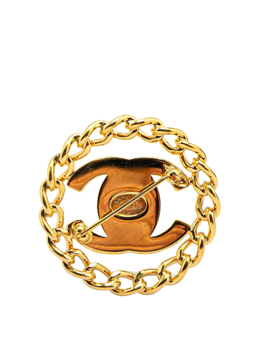 Pre-owned Chanel 1997 Gold Plated Cc Turnlock Chain Brooch Costume Brooch