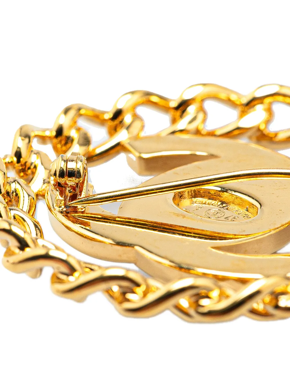Pre-owned Chanel 1997 Gold Plated Cc Turnlock Chain Brooch Costume Brooch