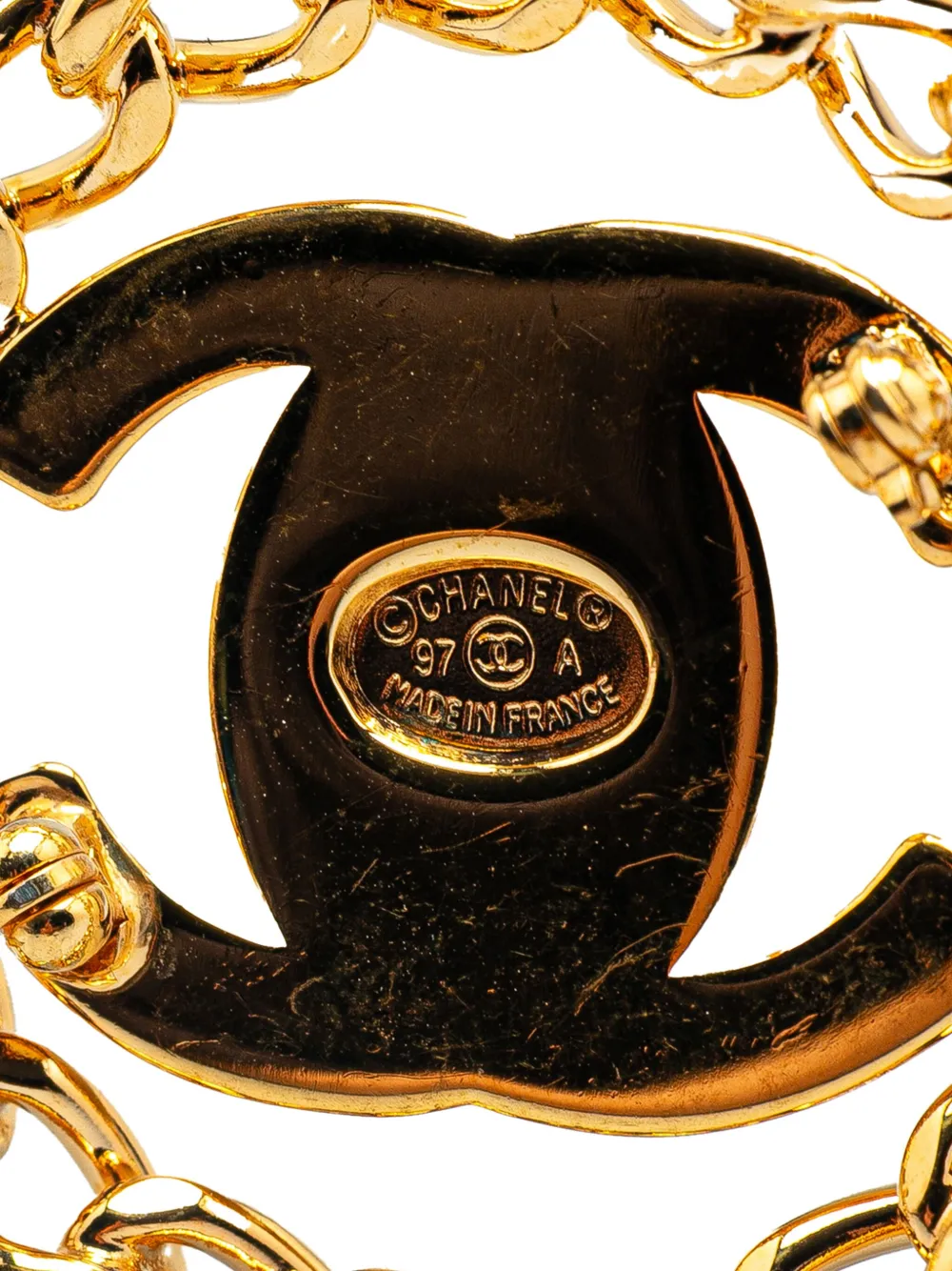 Pre-owned Chanel 1997 Gold Plated Cc Turnlock Chain Brooch Costume Brooch