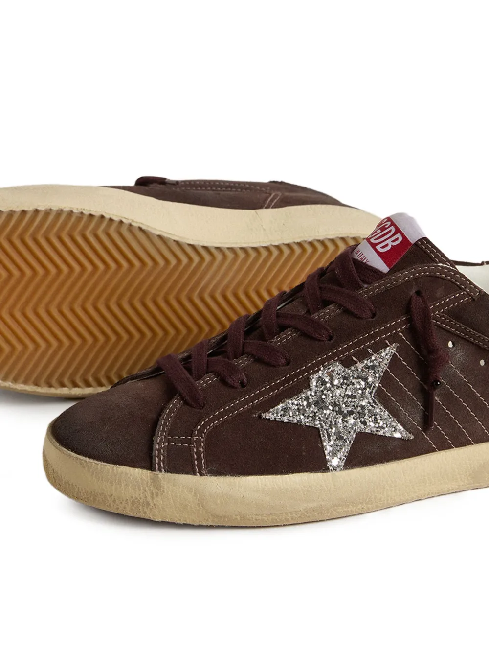 Golden Goose Super Star Glitter-star Embellished Sneakers In Brown