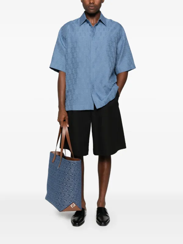 完売品　フェンディ　シャツ　ブルー　アロハシャツ FENDI テクスチャード シャツ | ブルー | FARFETCH JP