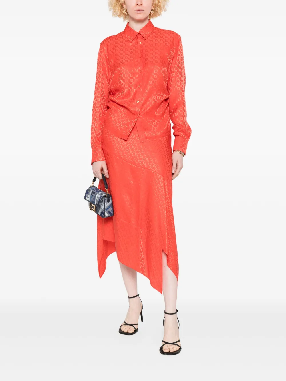 FENDI Blouse met FF-jacquard - Rood