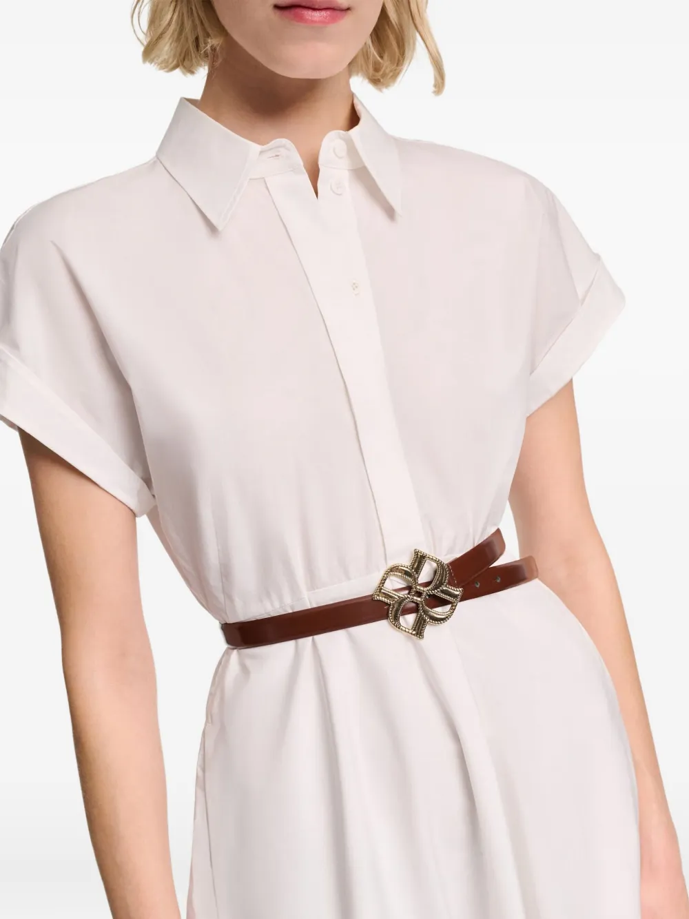 Dorothee Schumacher Subtle Shine leren riem met roosgesp Bruin