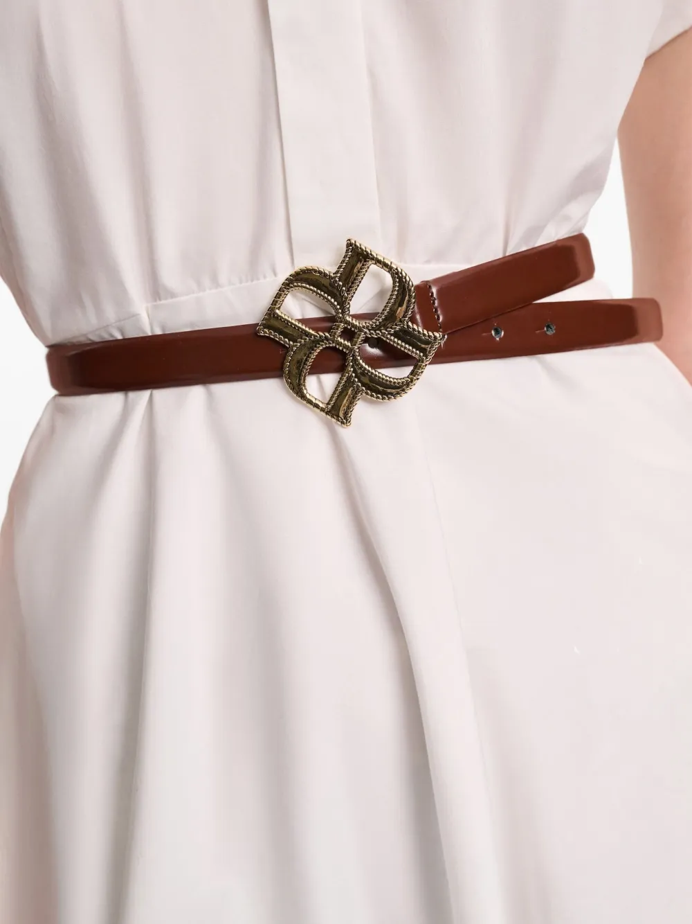 Dorothee Schumacher Subtle Shine leren riem met roosgesp Bruin