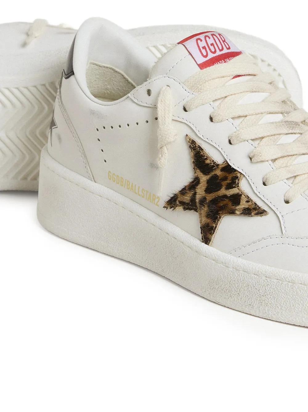 Golden Goose leather leopard-print star sneakers White