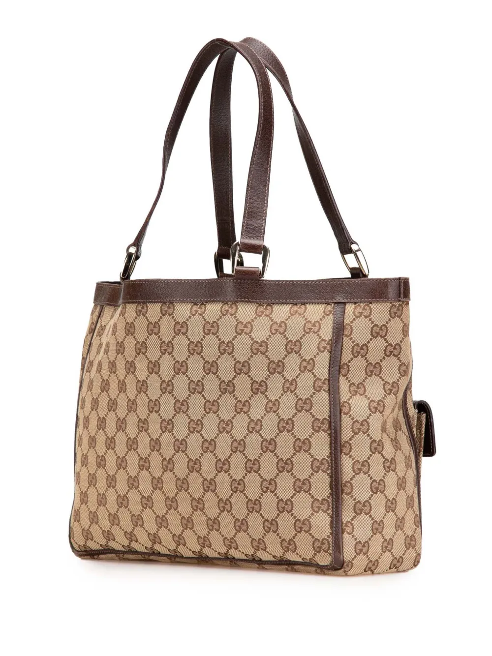 Pre-owned Gucci 2000-2015 Gg Canvas Abbey D Ring Pocket Tote Bag In Brown