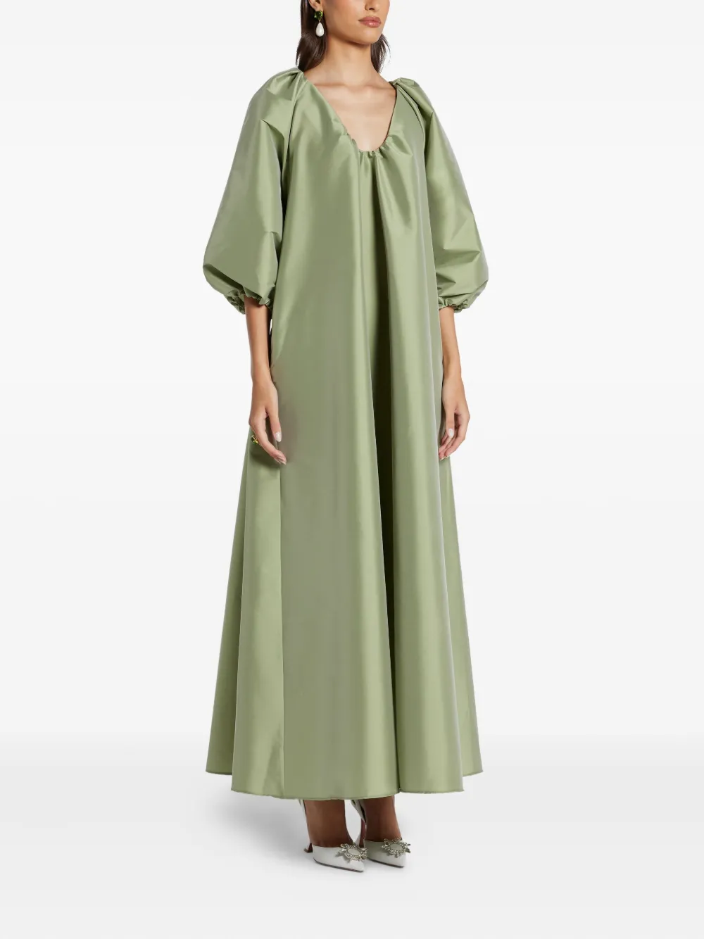 Bernadette Balloon-sleeve Maxi Dress In Green