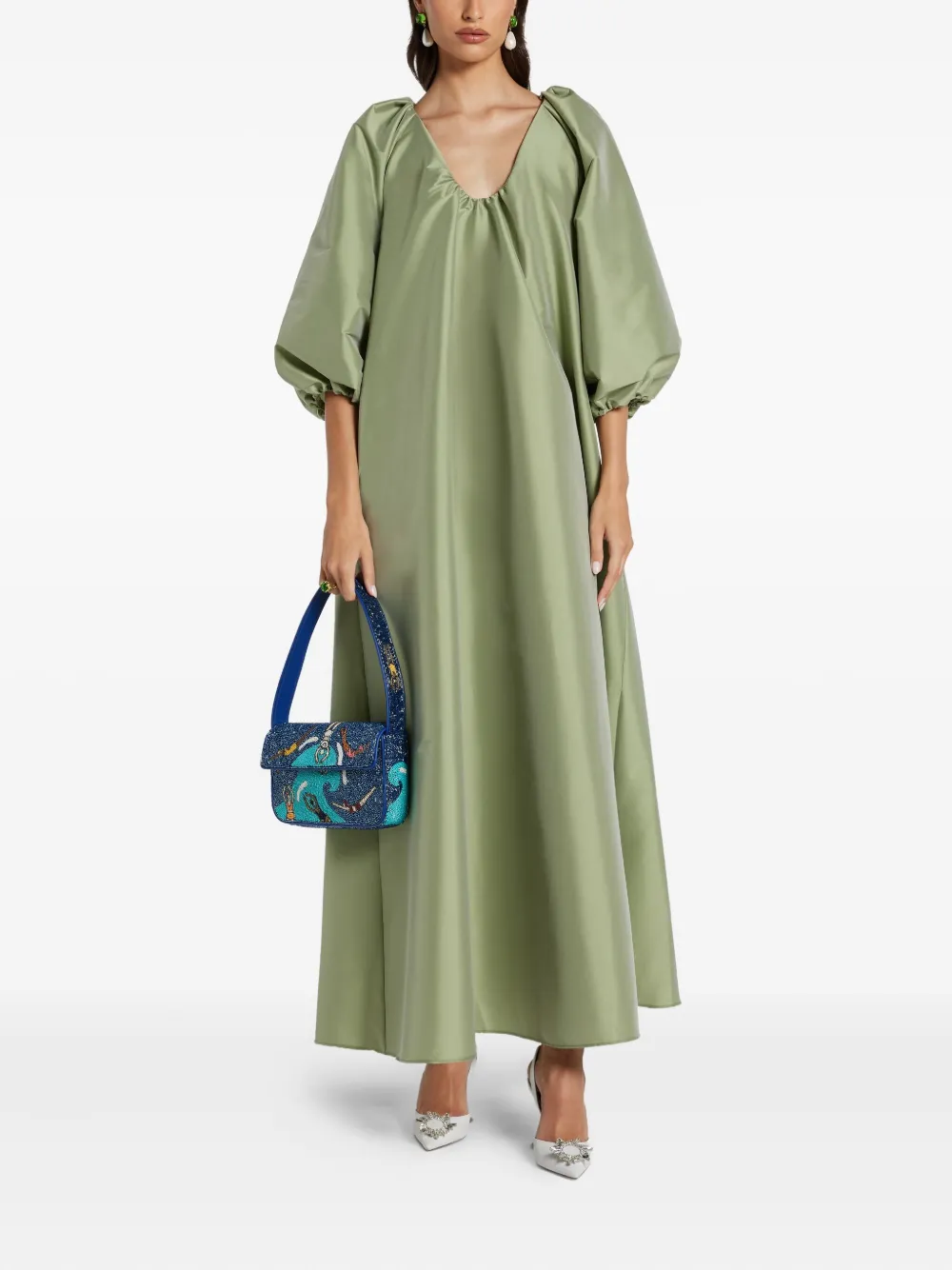 Bernadette balloon-sleeve maxi dress - Groen