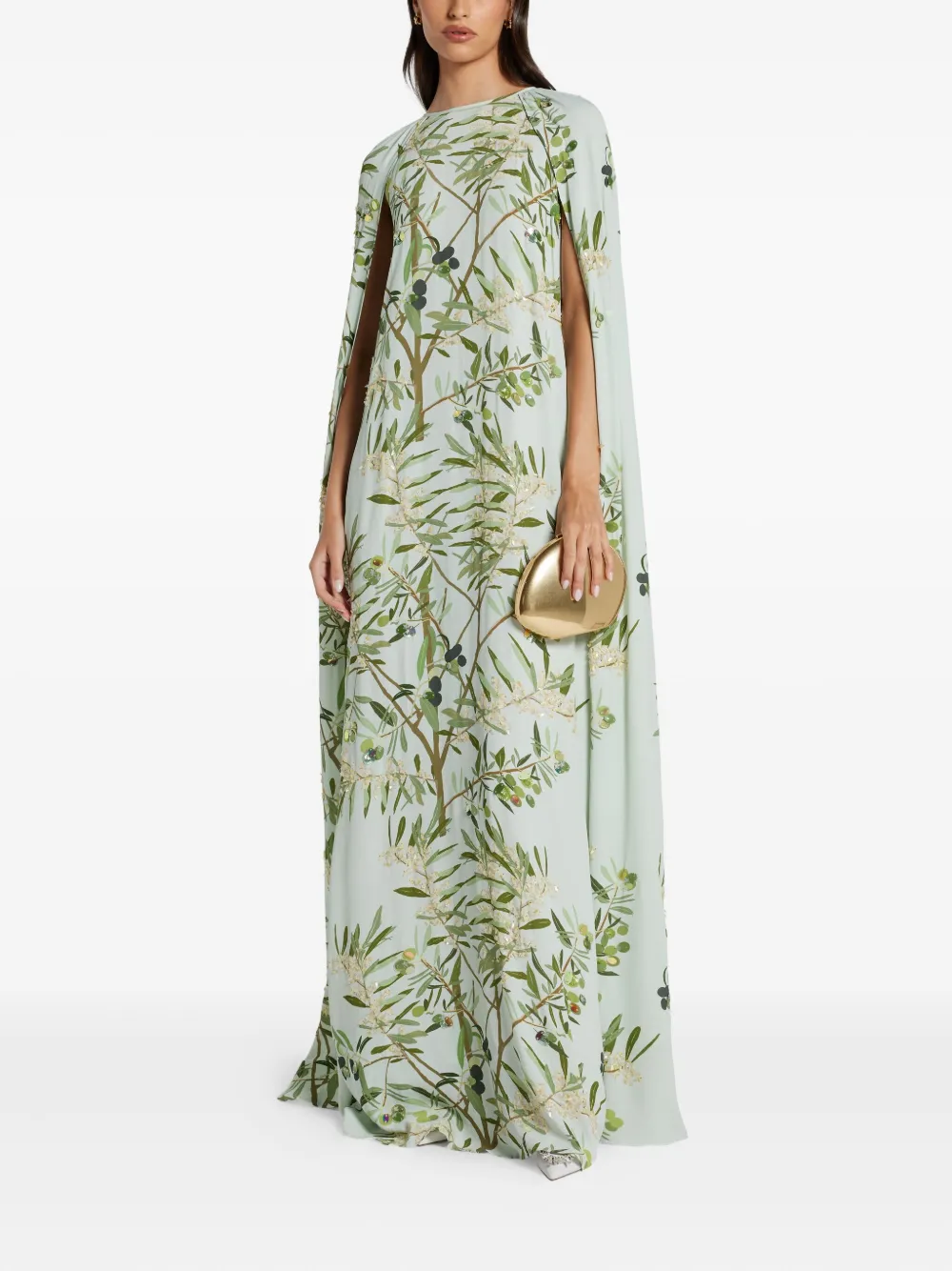 Bernadette olive-print sequin cape maxi dress - Groen