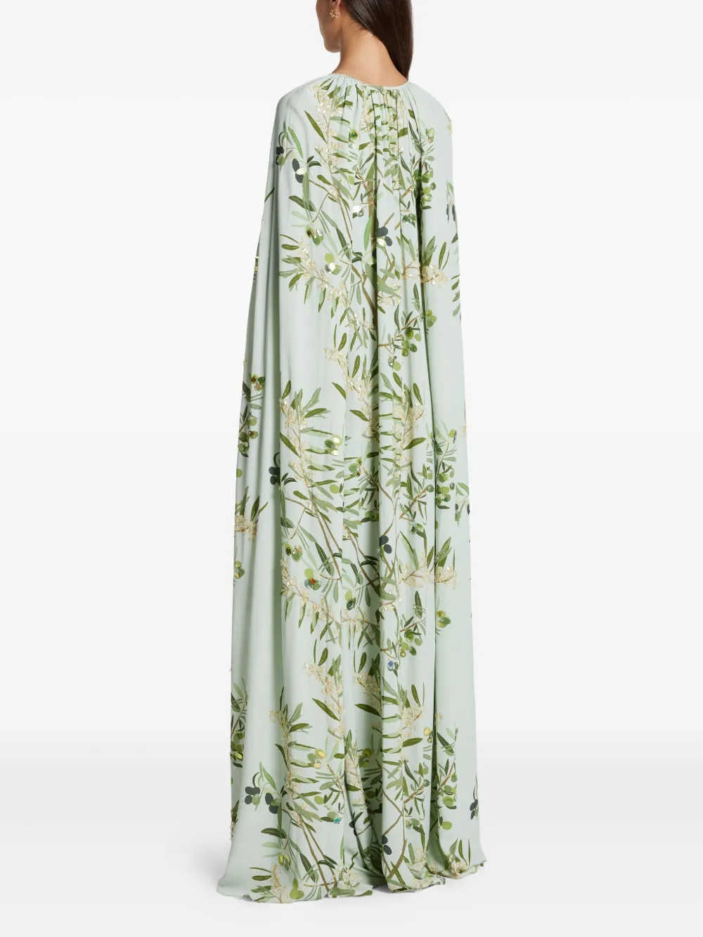 Bernadette Olive-print Sequin Cape Maxi Dress In Green
