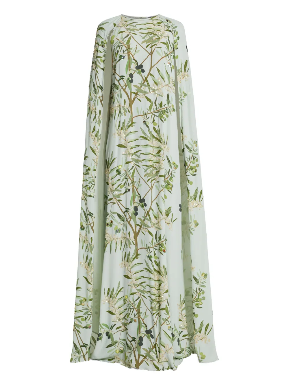 Bernadette Olive-print Sequin Cape Maxi Dress In Green