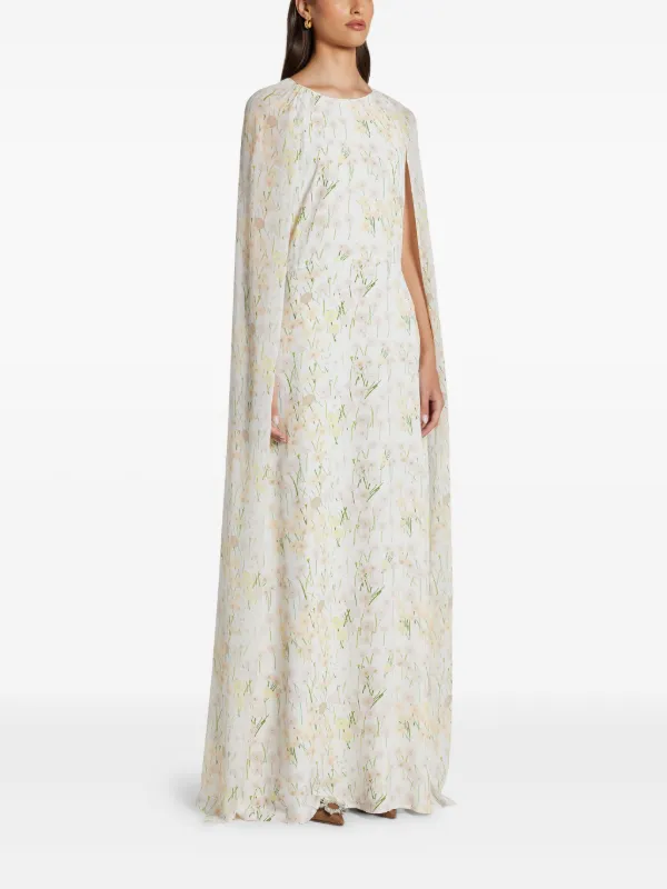 Bernadette floral-print Cape Maxi Dress | White | FARFETCH