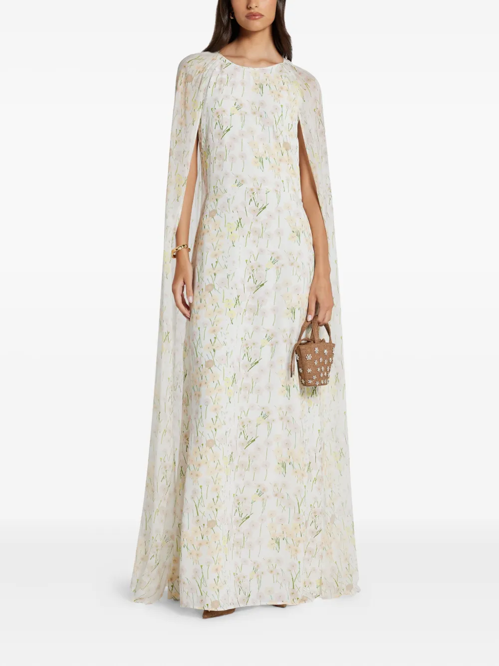 Bernadette floral-print cape maxi dress - Wit