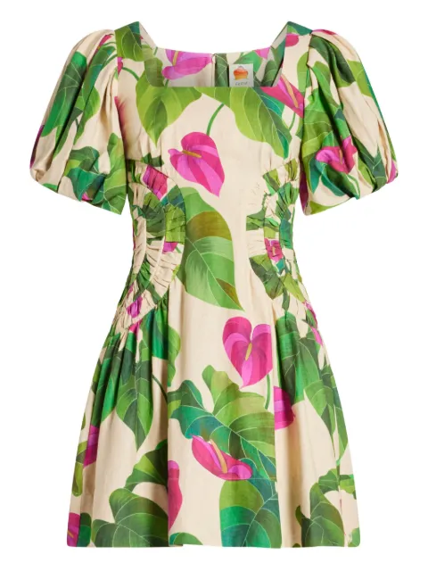 FARM Rio puff-sleeve floral-print mini dress