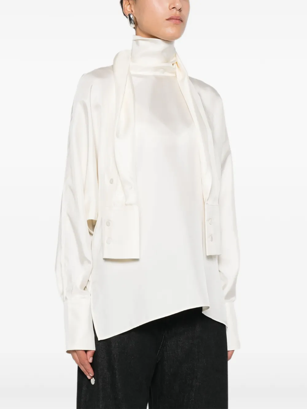  Róhe Scarf-detail Long-sleeved Blouse - White 