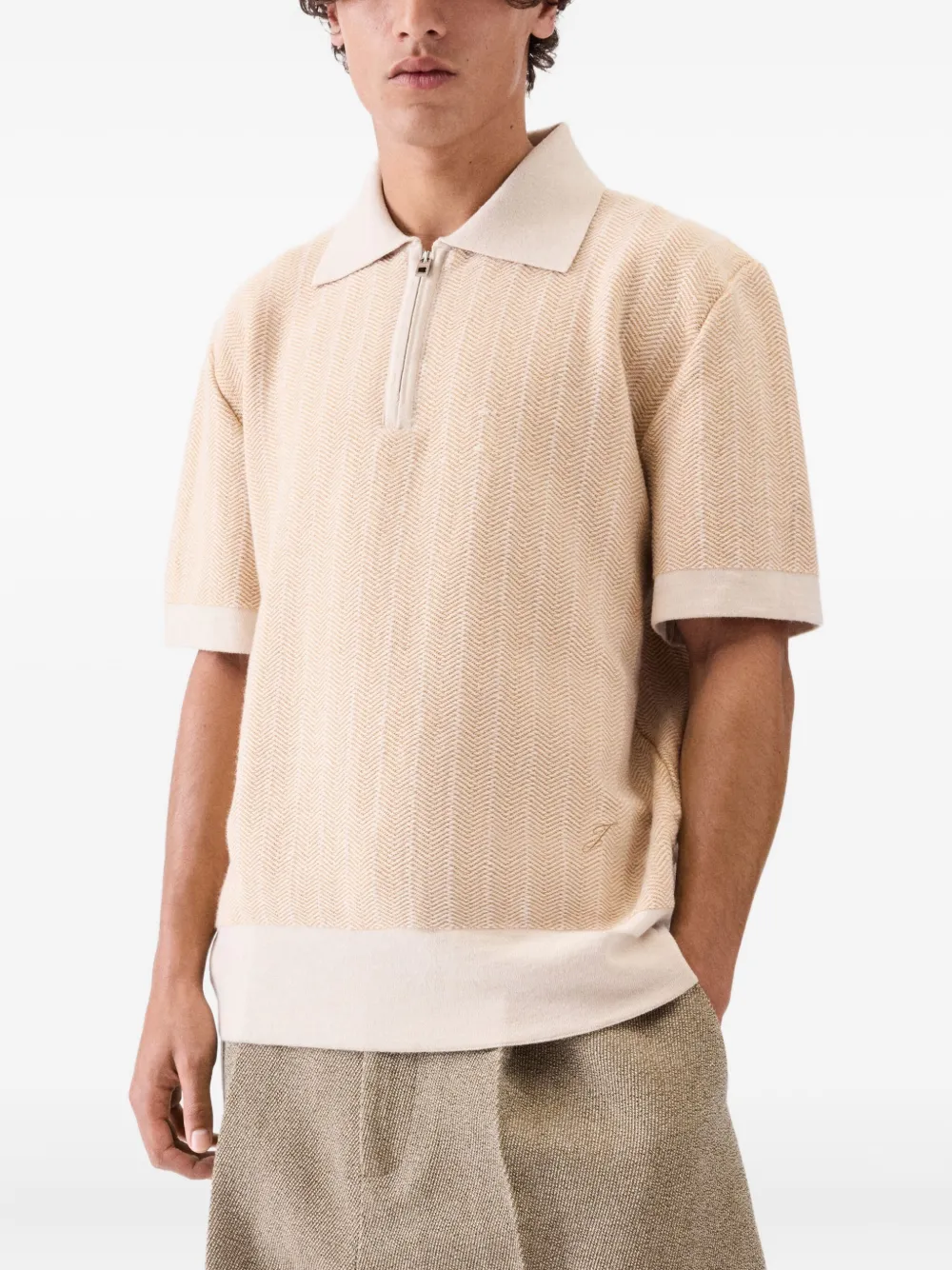 Jacquemus Gio herringbone polo shirt Beige