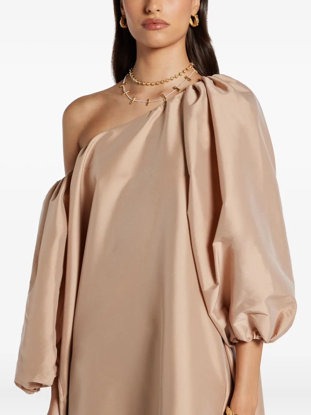 Bernadette puff-sleeve asymmetric-shoulder dress | Neutrals | Image 1