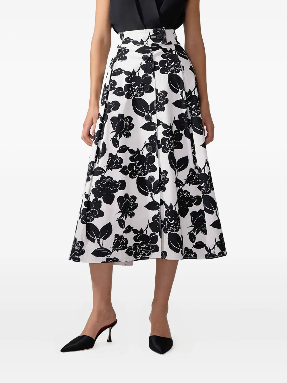 Carolina Herrera Midi-jurk met bloemenprint Zwart