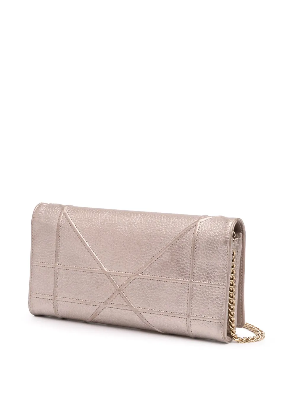 Pre-owned Dior 2017 Metallic Grained Calfskin Ama Wallet On Chain Crossbody Bag In Pink