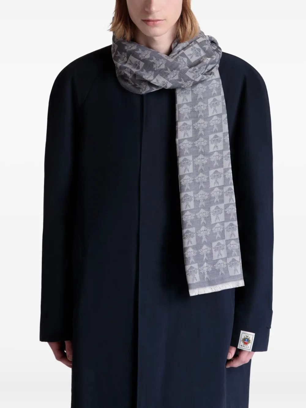 Bally Crest-pattern Jacquard Scarf In Gray
